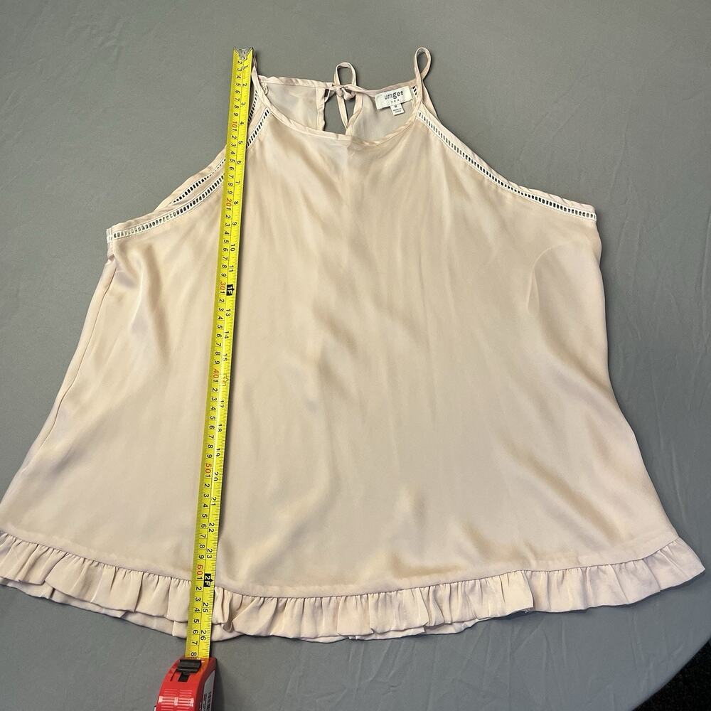 UMGEE Satin Medium Lace Trim Back Tie Ruffle Tan/Cream Top - Picture 7 of 9